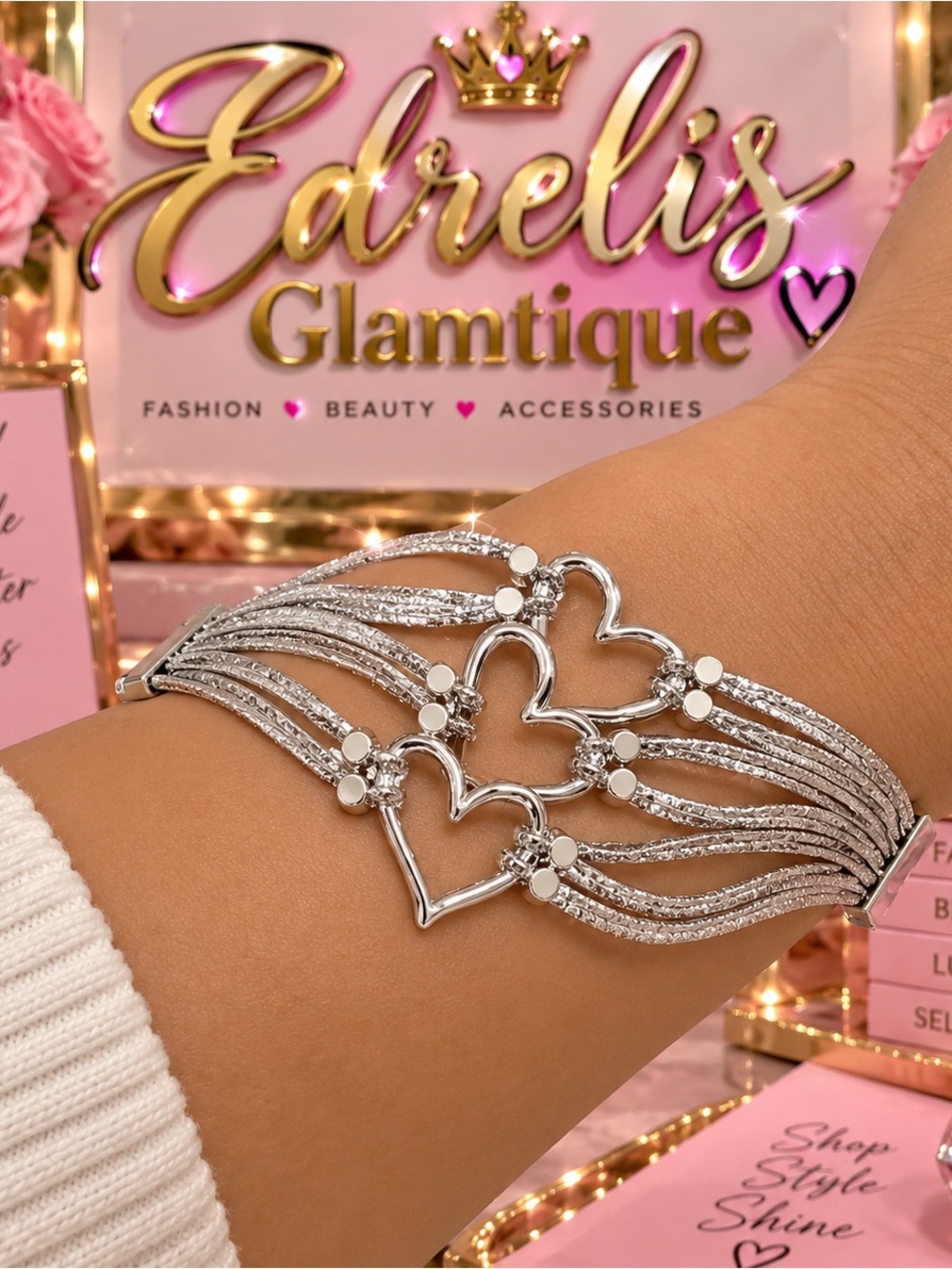 Silver Heart Multi-Row Bracelet